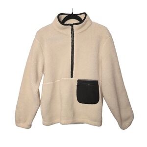 IN GOOD STATE Cream Sherpa Fleece Quart Zip Pocket Pullover Sweatshirt Women's M